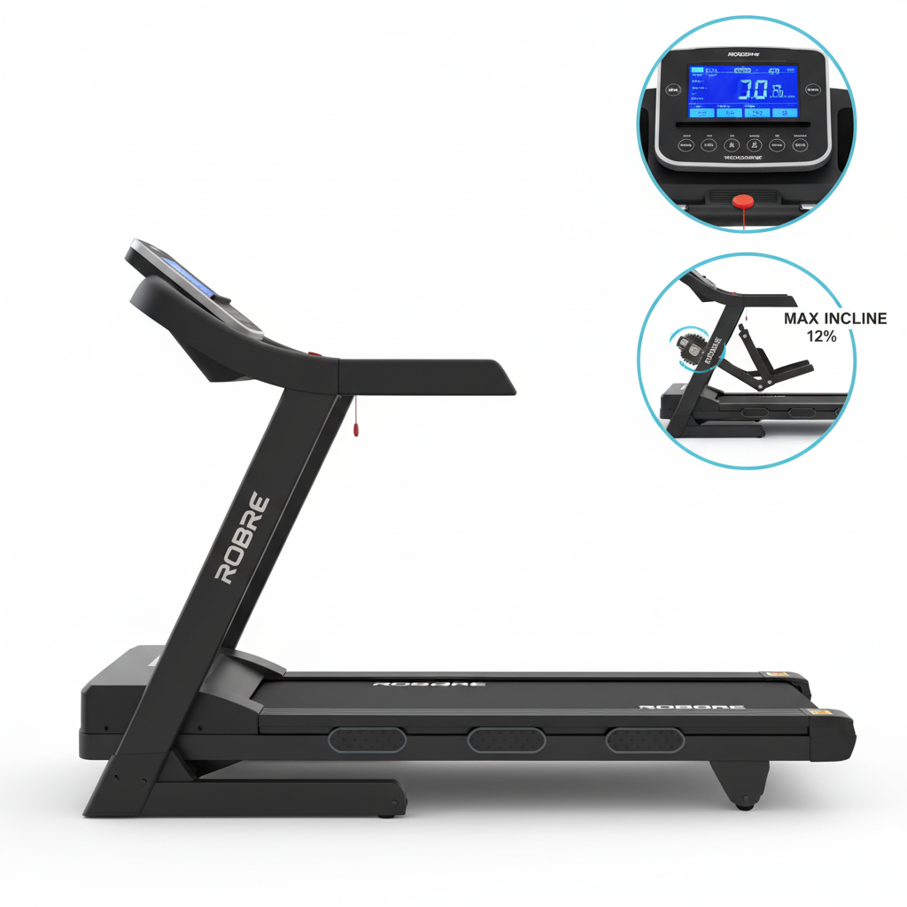 ROBORE SF10 Treadmill with 12% Incline, Maximum Load 136KG, Electric Treadmill 12KM/H, Foldable Treadmill for home with 3.0 HP
